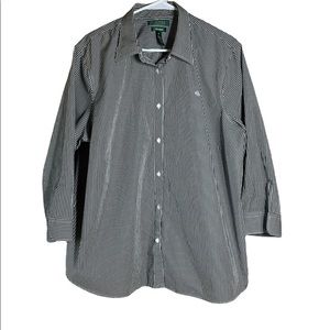 Lauren Ralph Lauren Non Iron Striped Gray and white blouse Size: 2X